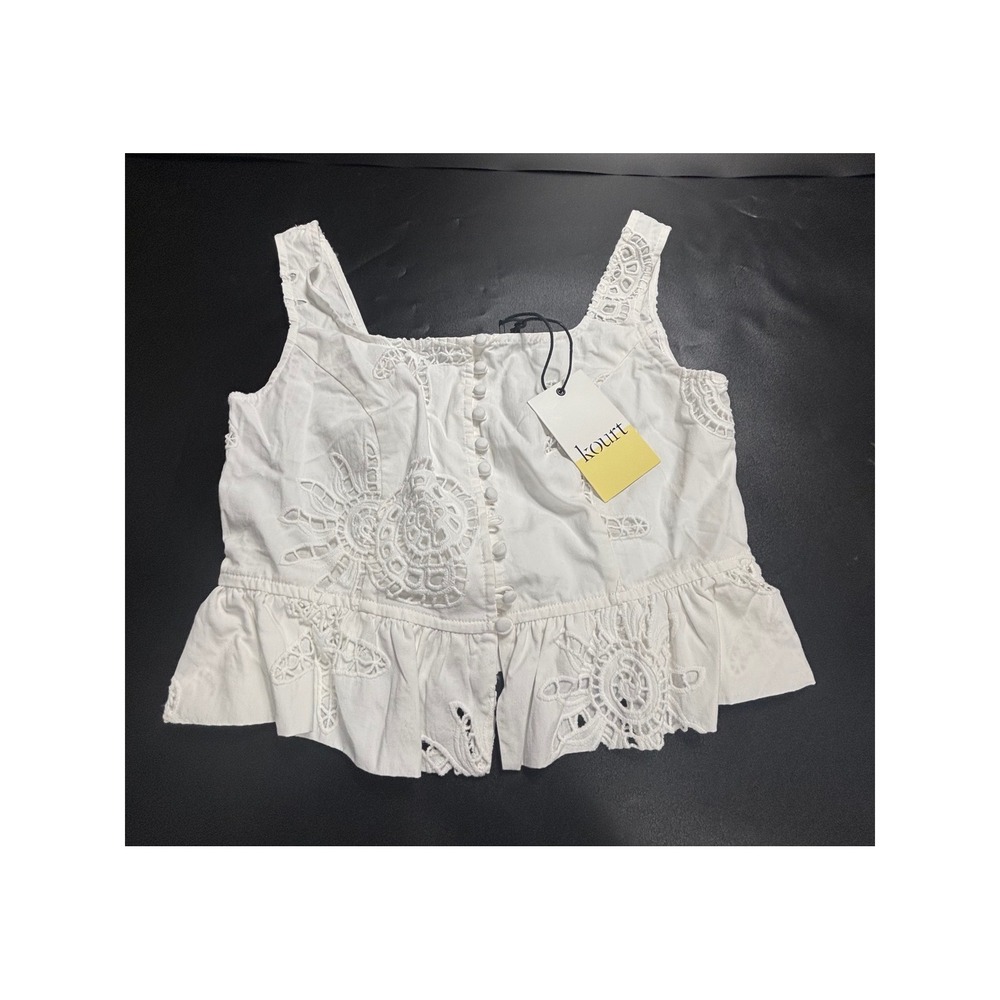 Kourt Celeste White Cotton Eyelet Peplum Crop Top Women's Size 2 NEW